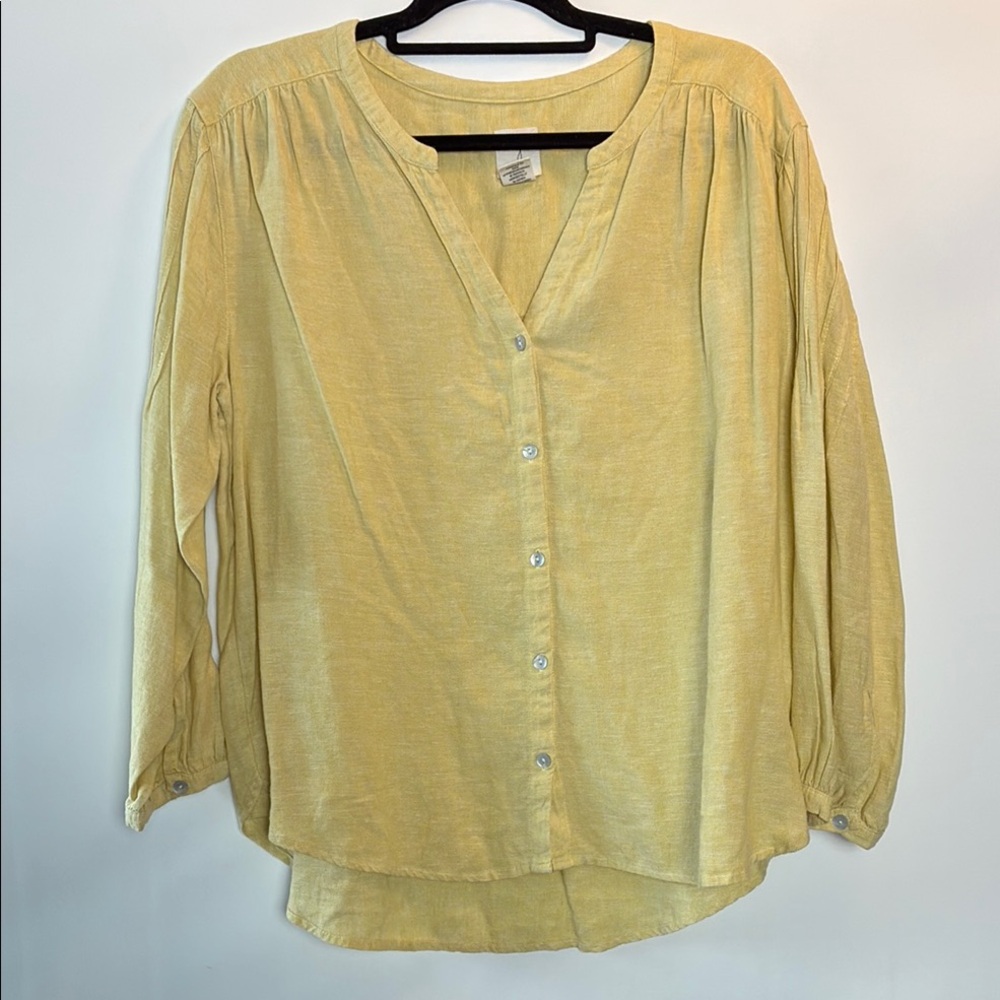 Linen Joie Yellow Button-Up Top -  Linen/Rayon